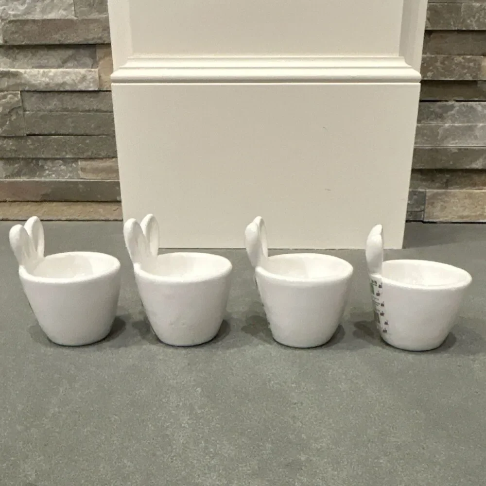 Hobby Lobby Set of 4 Bunny Ear Ceramic Egg Cups White Easter